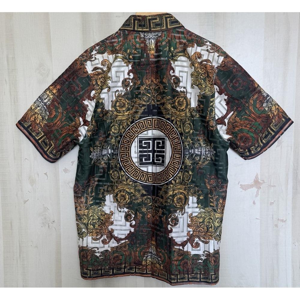 Prestige Original Baroque Print Greek Key Short Sleeve Shirt Rayon Mens Large - Picture 3 of 10